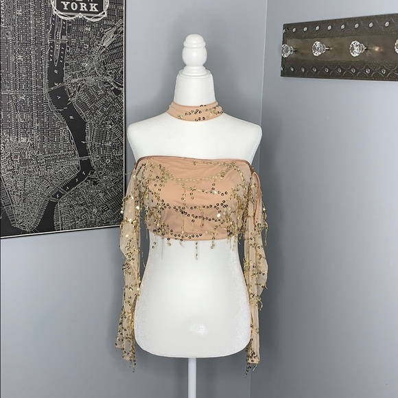 Miss Avenue Tops - Miss Avenue Gold Sequin Crop Top